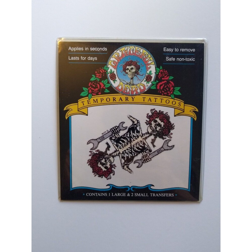 Vintage Grateful Dead Temporary Tattoos Skeleton Roses Wrench 1 Large 2 Small